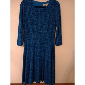 Loft Ann Taylor Women's Midi Dress Sz M Blue w/ Black Scroll Design